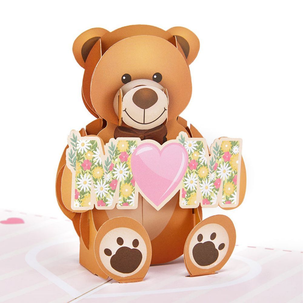 Love Your Mom Pop Up Card Bear 3D Pop Up Greeting Card for Mom - yournamenecklaceau