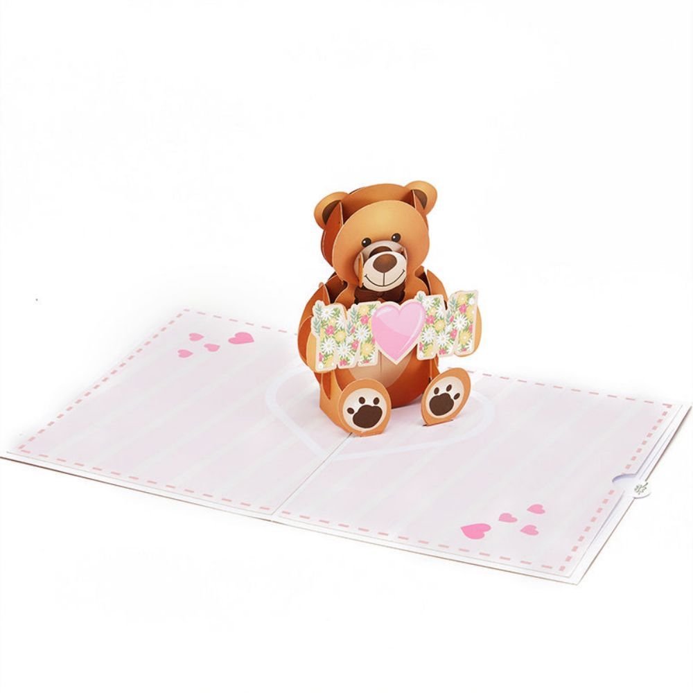 Love Your Mom Pop Up Card Bear 3D Pop Up Greeting Card for Mom - yournamenecklaceau