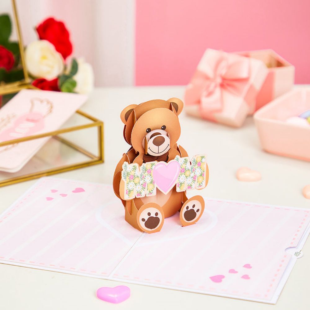 Love Your Mom Pop Up Card Bear 3D Pop Up Greeting Card for Mom - yournamenecklaceau
