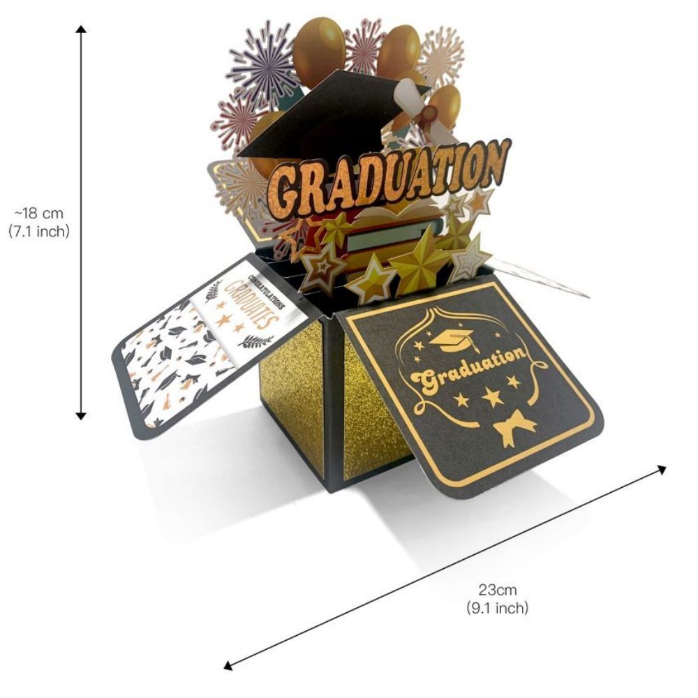 Happy Graduation 3D Pop Up Box Card Fireworks Greeting Card for Graduate - yournamenecklaceau