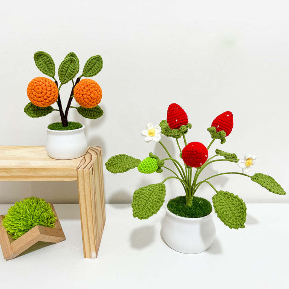 Strawberry Orange Potted Plants Completed Hand Woven Knitted Potted Plants Gift for Handicraft Lover - yournamenecklaceau