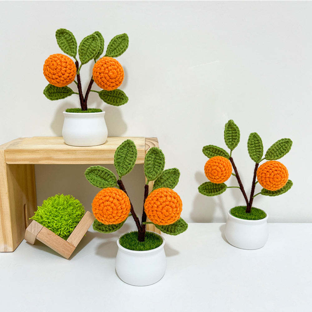 Strawberry Orange Potted Plants Completed Hand Woven Knitted Potted Plants Gift for Handicraft Lover - yournamenecklaceau