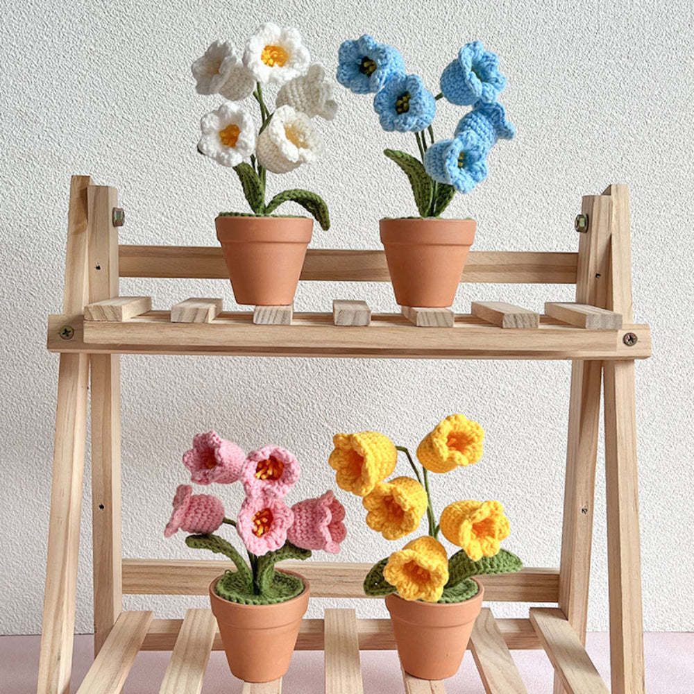 Lily of the Valley Potted Plants Completed Hand Woven Knitted Potted Plants Gift for Handicraft Lover - yournamenecklaceau