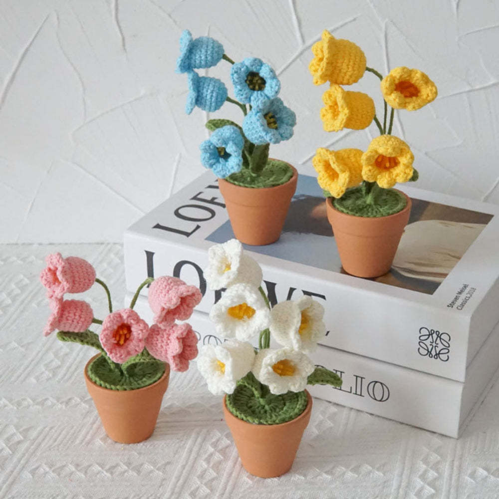 Lily of the Valley Potted Plants Completed Hand Woven Knitted Potted Plants Gift for Handicraft Lover - yournamenecklaceau
