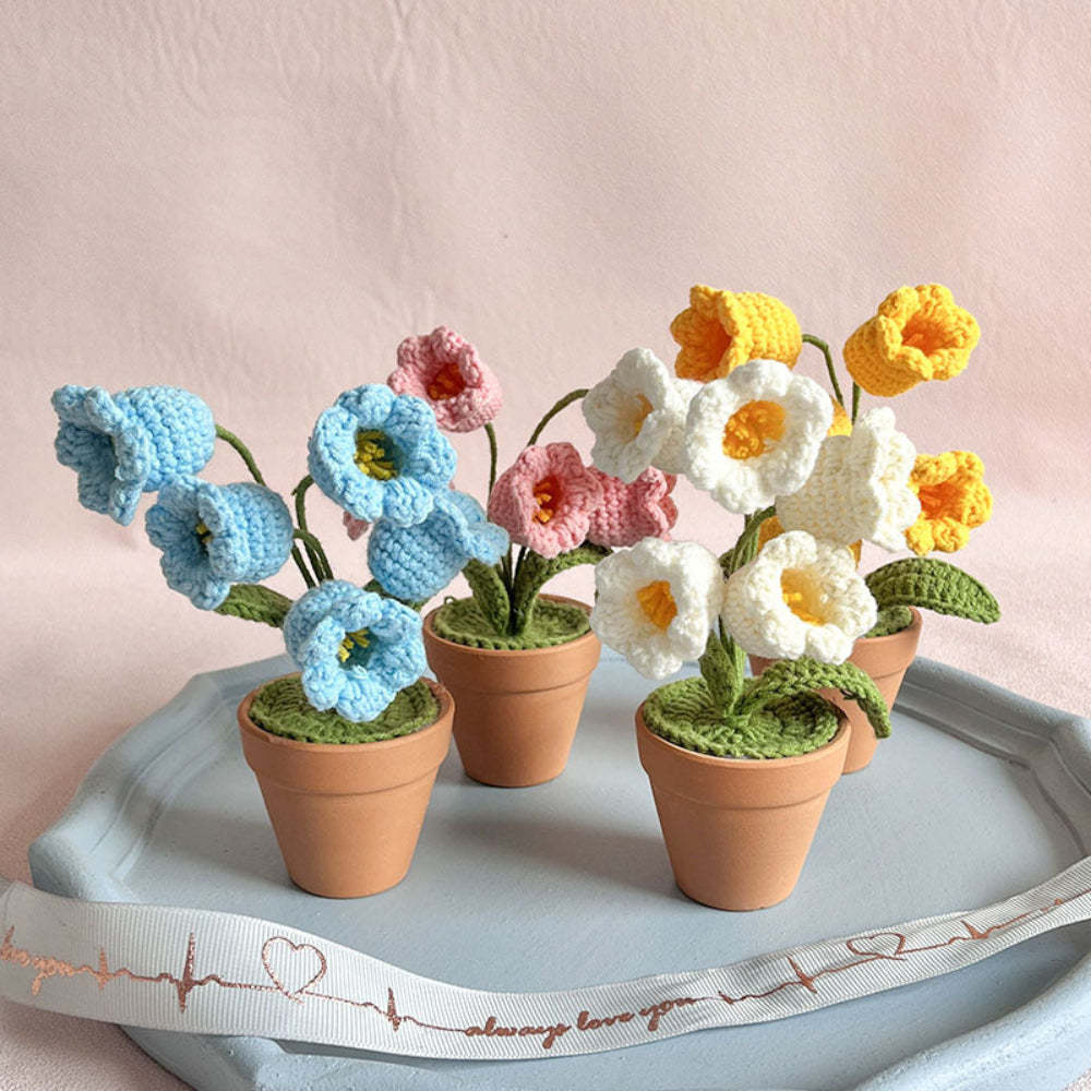 Lily of the Valley Potted Plants Completed Hand Woven Knitted Potted Plants Gift for Handicraft Lover - yournamenecklaceau