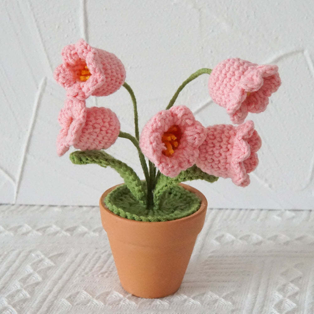 Lily of the Valley Potted Plants Completed Hand Woven Knitted Potted Plants Gift for Handicraft Lover - yournamenecklaceau