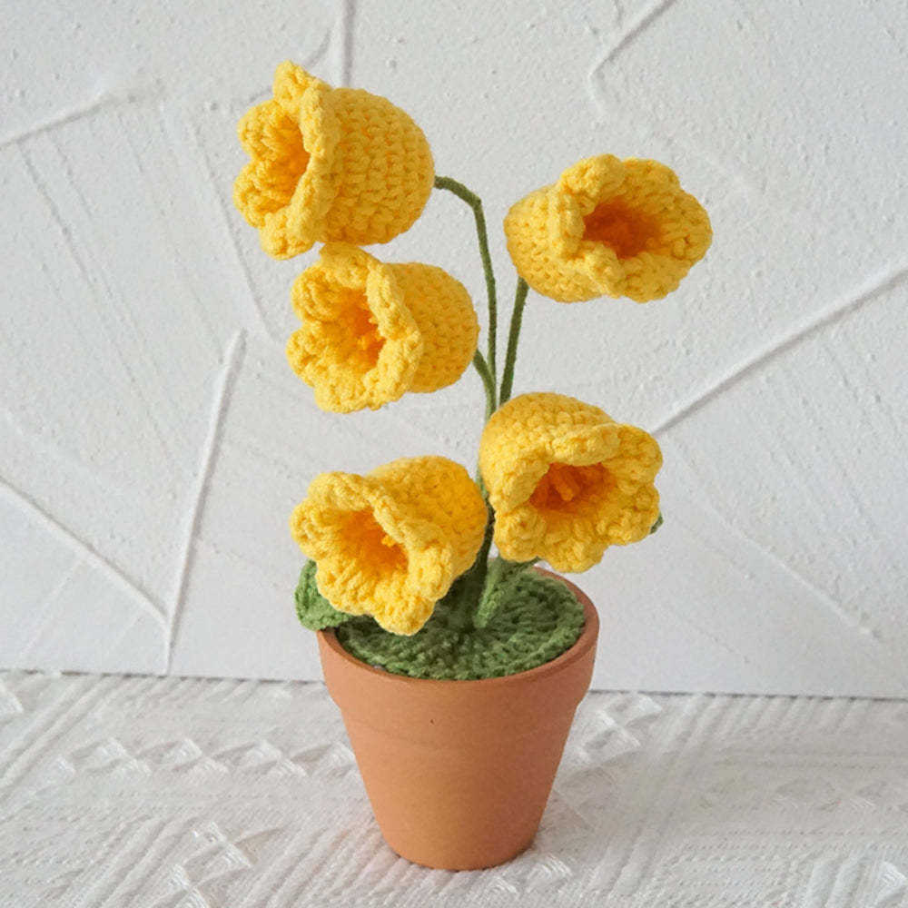 Lily of the Valley Potted Plants Completed Hand Woven Knitted Potted Plants Gift for Handicraft Lover - yournamenecklaceau