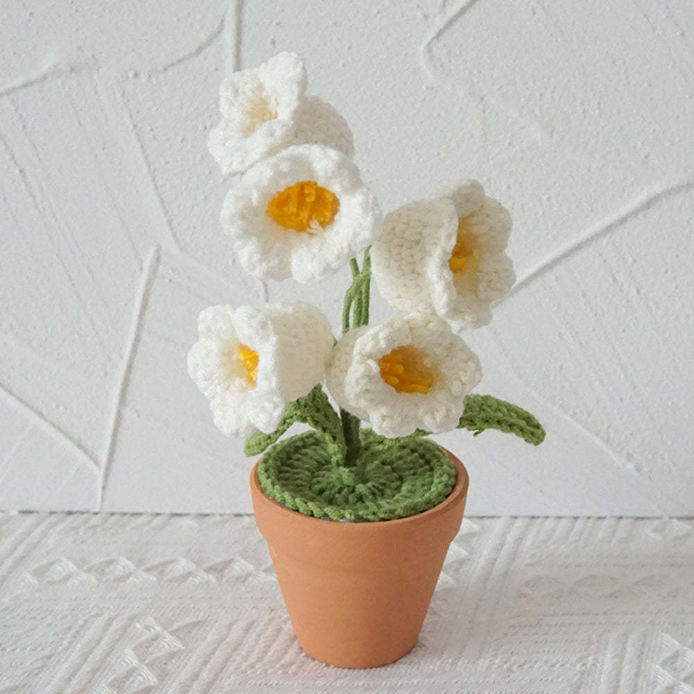 Lily of the Valley Potted Plants Completed Hand Woven Knitted Potted Plants Gift for Handicraft Lover - yournamenecklaceau
