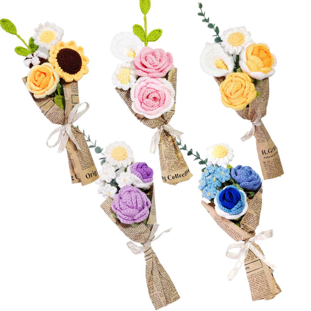 Crochet Flowers Bouquet Handmade Knitted Rose Bouquet Gift for Her - yournamenecklaceau