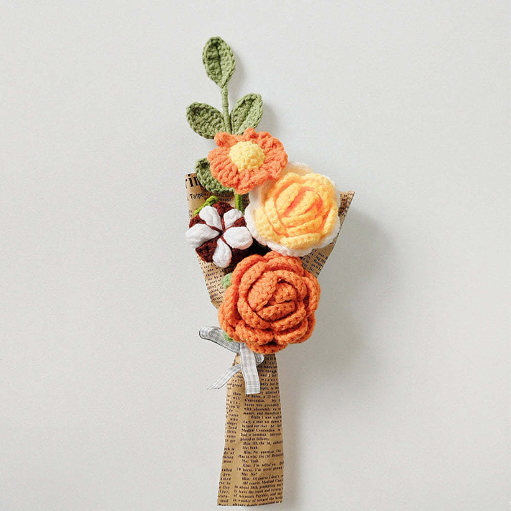 Crochet Flowers Bouquet Handmade Knitted Rose Bouquet Gift for Her - yournamenecklaceau