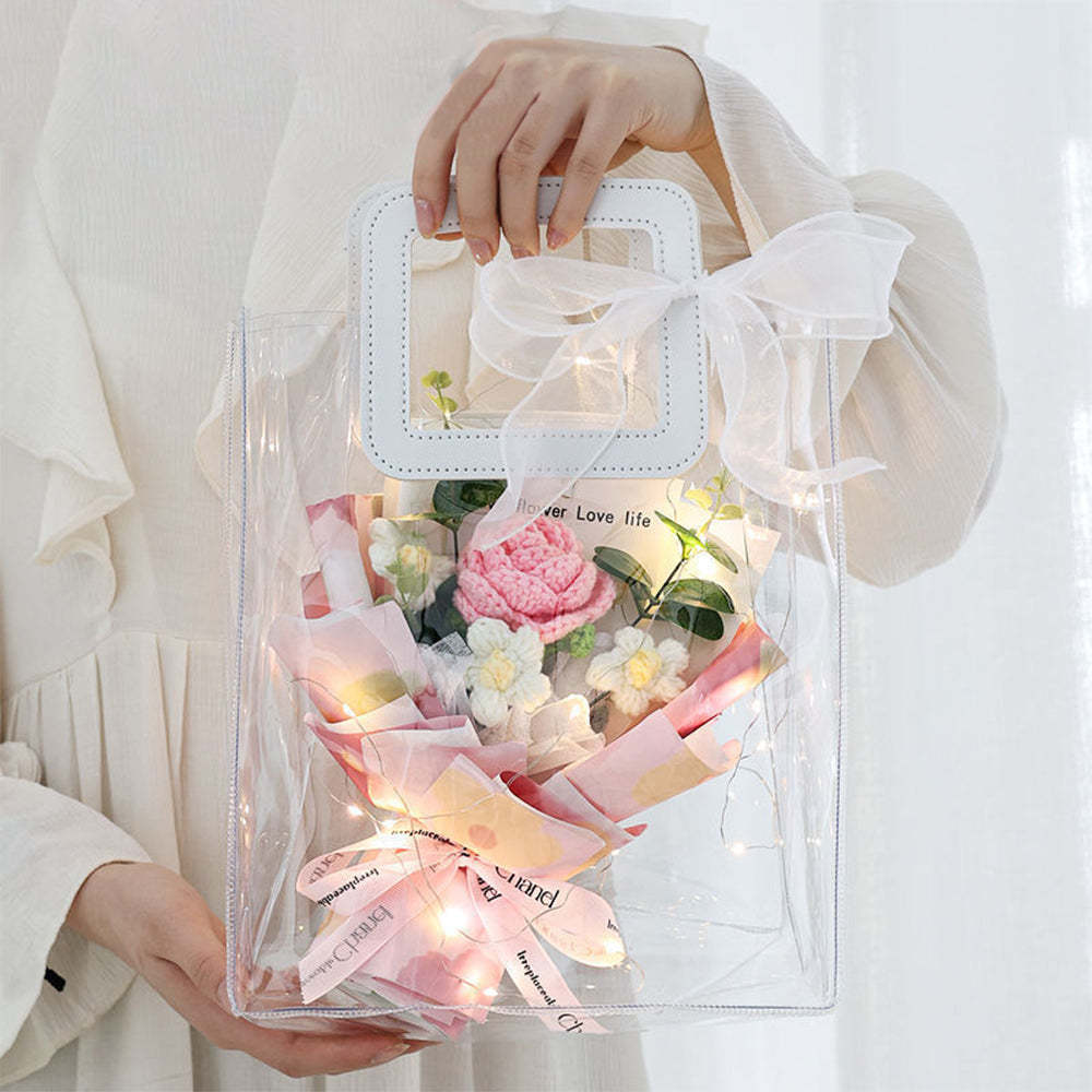 Crochet Flowers Bouquet Handmade Knitted Bouquet with Light Strip Gift for Teacher Mother Lover - yournamenecklaceau