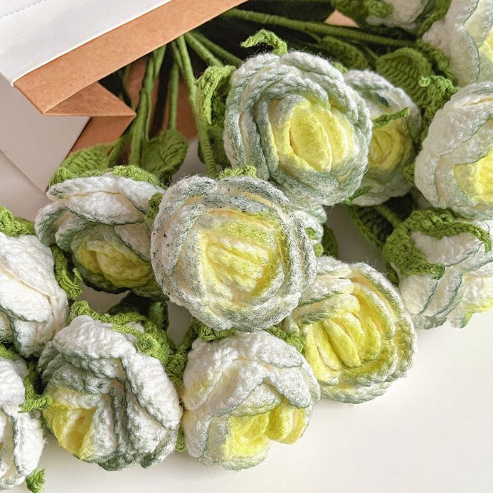 1pc Handmade Knitted Flower Rose Crochet Flower Gift for Her - yournamenecklaceau