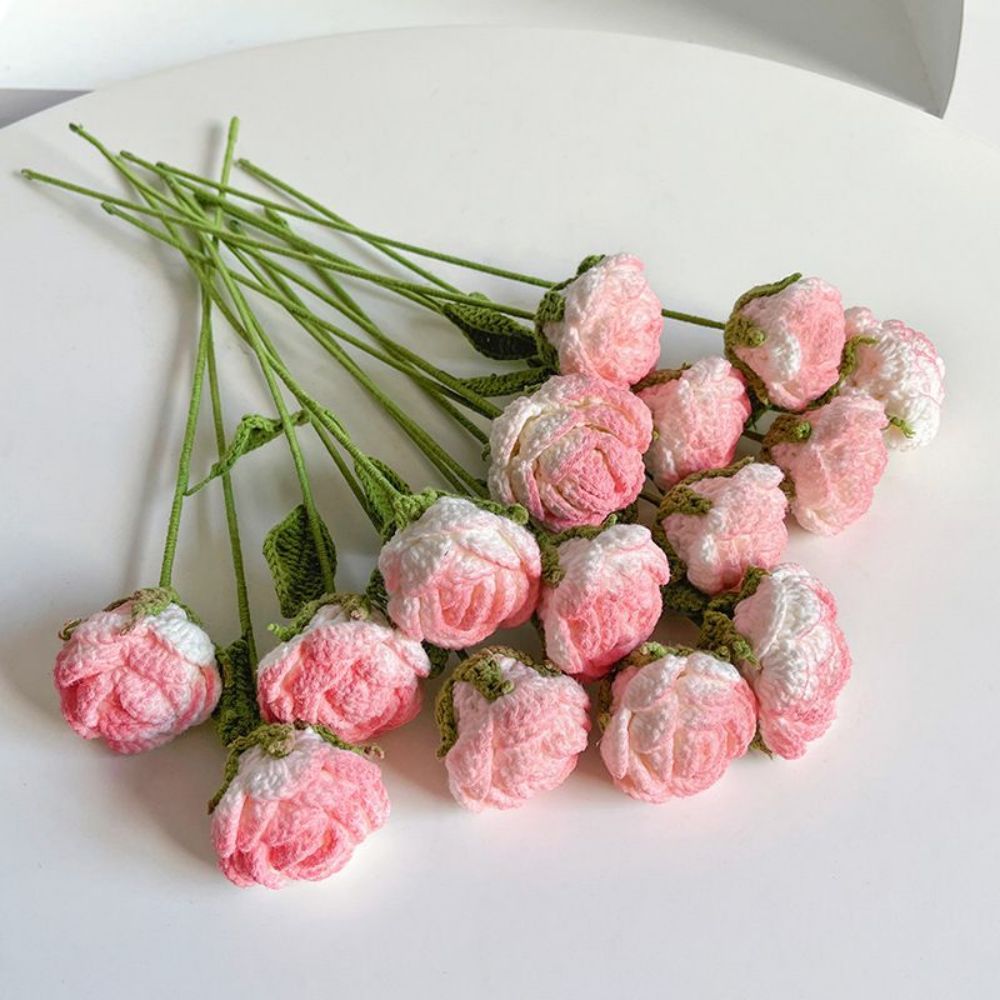 1pc Handmade Knitted Flower Rose Crochet Flower Gift for Her - yournamenecklaceau