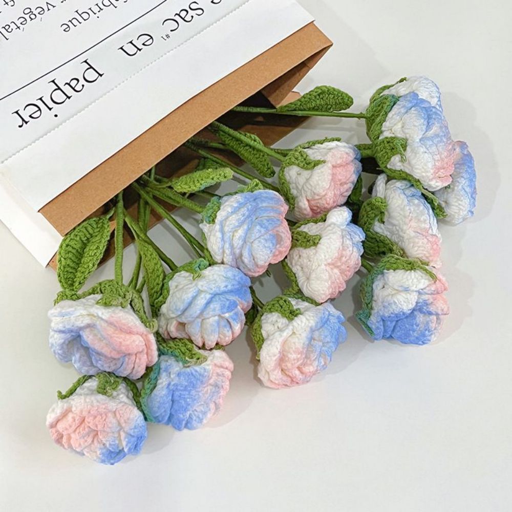 1pc Handmade Knitted Flower Rose Crochet Flower Gift for Her - yournamenecklaceau