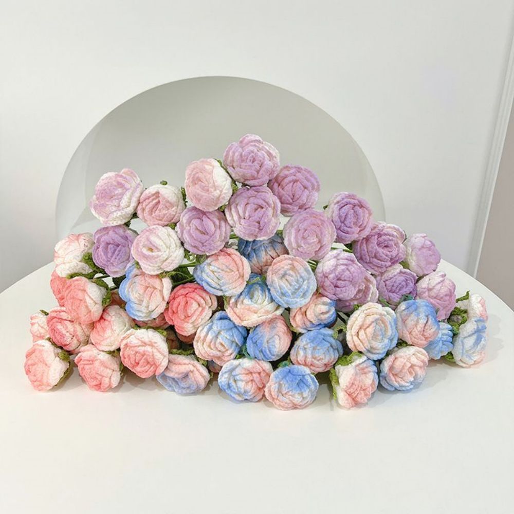 1pc Handmade Knitted Flower Rose Crochet Flower Gift for Her - yournamenecklaceau