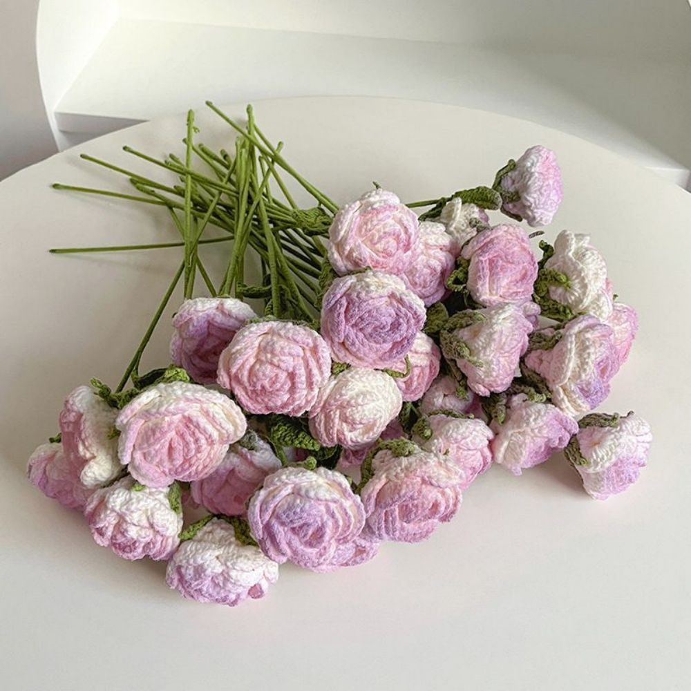 1pc Handmade Knitted Flower Rose Crochet Flower Gift for Her - yournamenecklaceau