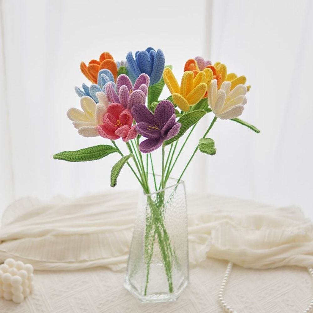 1pc Handmade Knitted Flower Blooming Tulip Crochet Flower Gift for Her - yournamenecklaceau