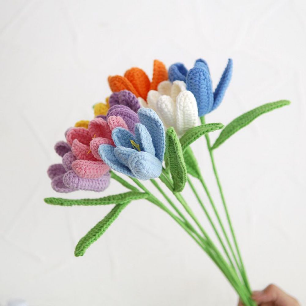1pc Handmade Knitted Flower Blooming Tulip Crochet Flower Gift for Her - yournamenecklaceau