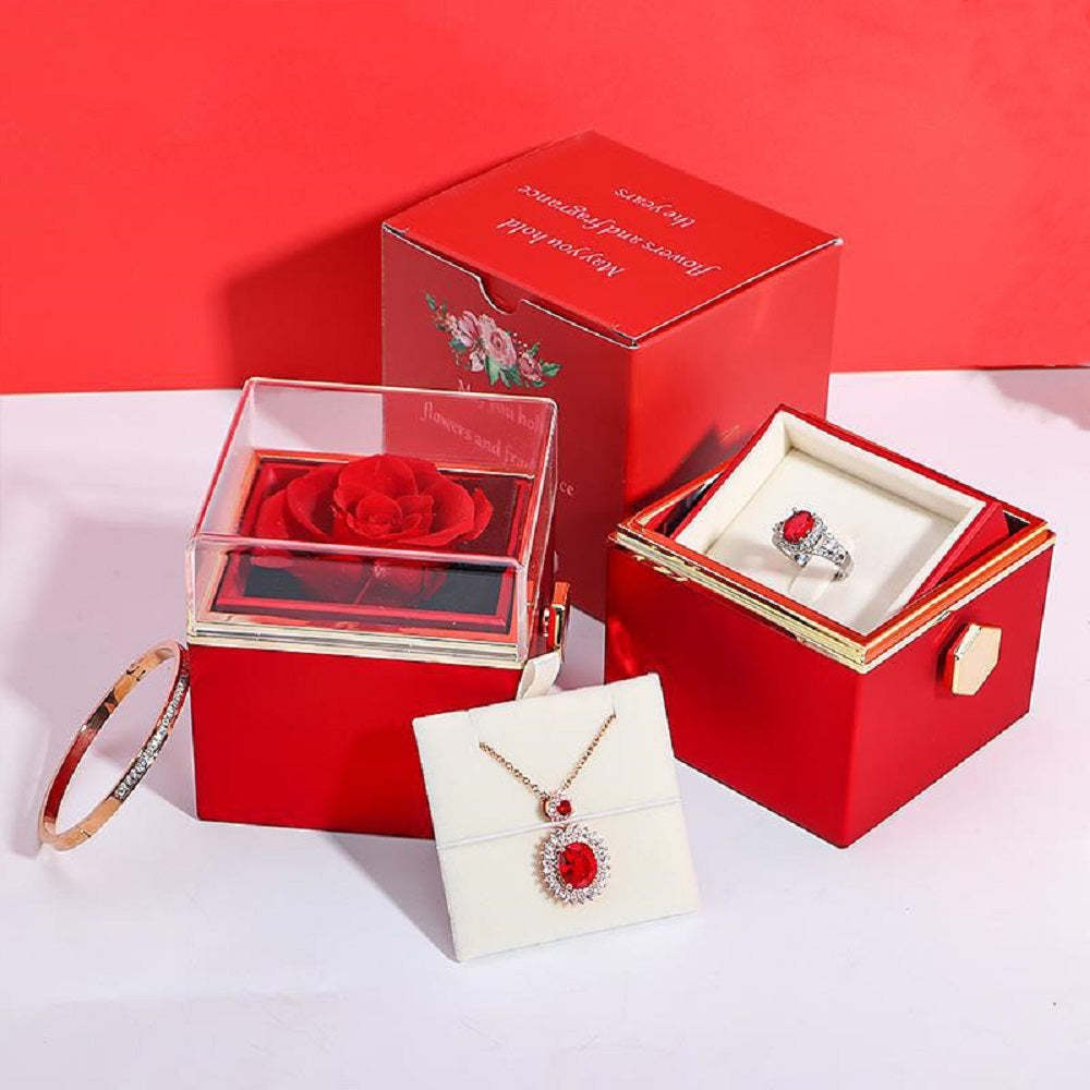 Rotating Eternal Flower Box Creative Ring Pendant Jewelry Rose Box Valentine's Day Gift - yournamenecklaceau