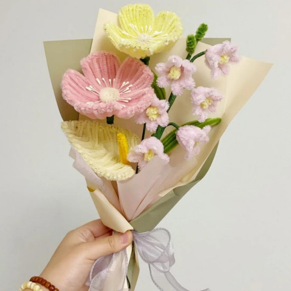 Pipe Cleaner Flowers Bouquet Handmade Twist Stick Bouquet Gift for Her - yournamenecklaceau