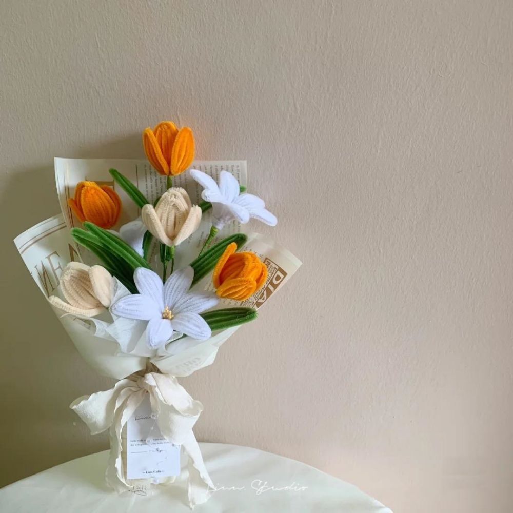 Pipe Cleaner Flowers Bouquet Handmade Twist Stick Bouquet Gift for Her - yournamenecklaceau