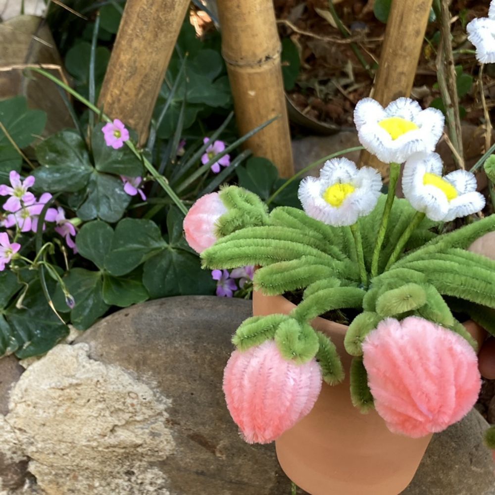 Pipe Cleaner Potted Plant Handmade Twist Stick Flowers Gift - yournamenecklaceau