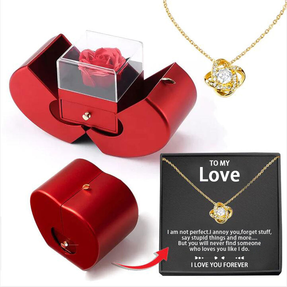 My Beloved Necklace with Red Eternity Rose in Gift Box – Romantic Jewelry Set
