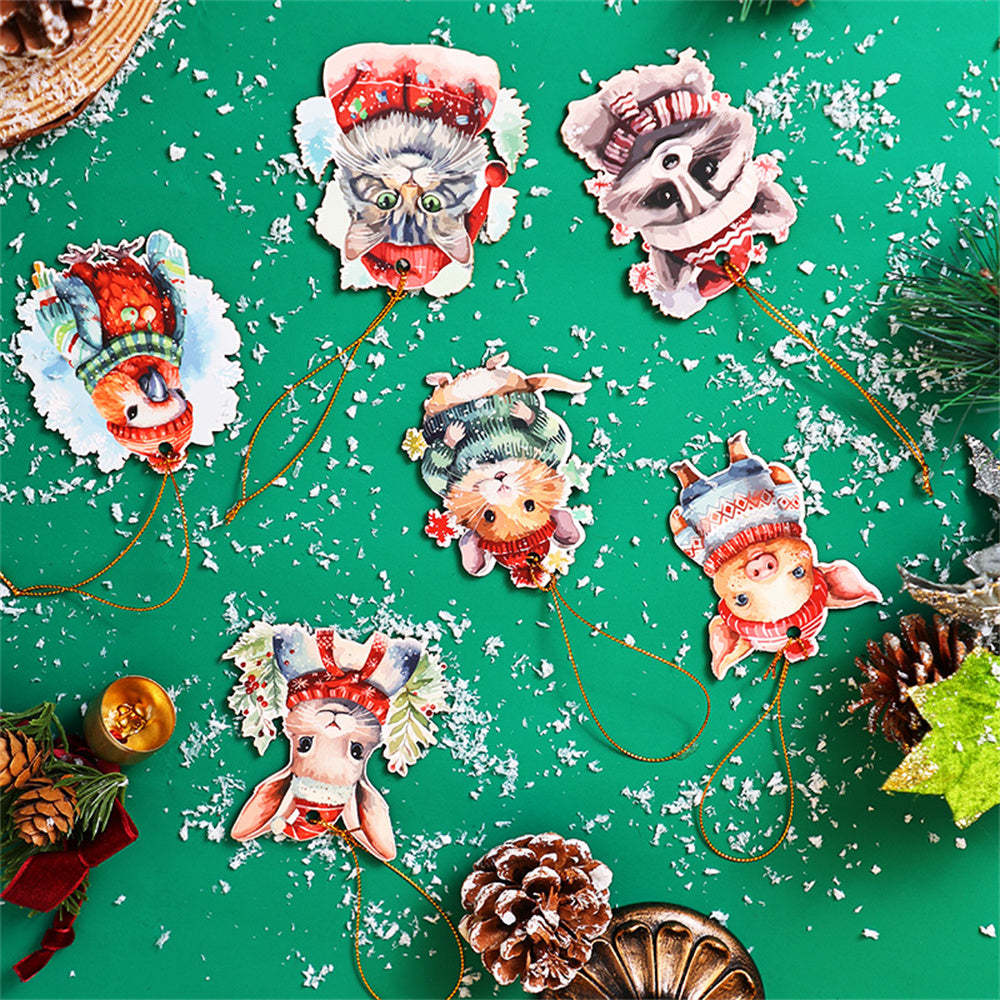 6 Pcs Christmas Tree Animal Ornament Christmas Greeting Card - yournamenecklaceau