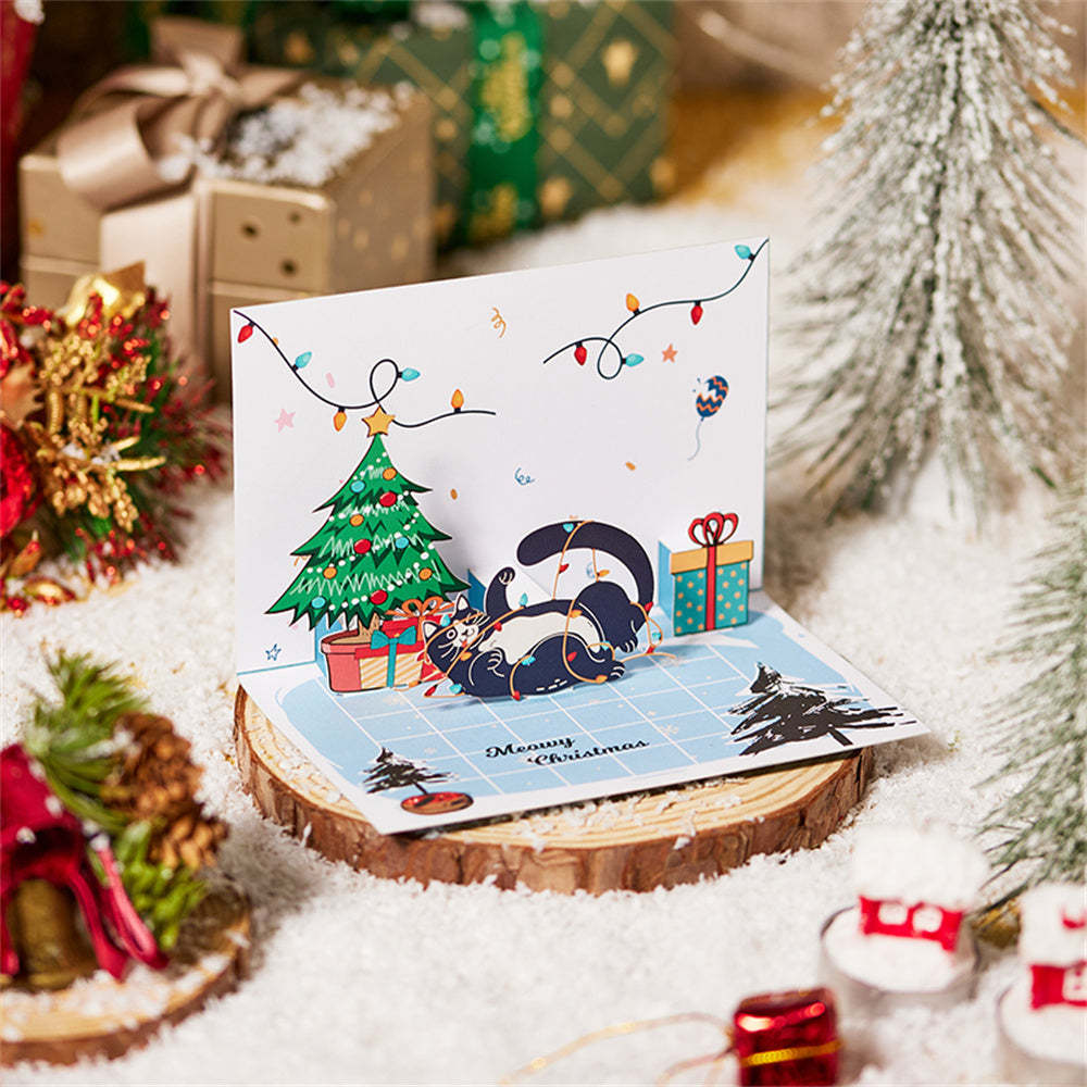 Christmas 3D Pop Up Card Christmas Cat Greeting Card - yournamenecklaceau