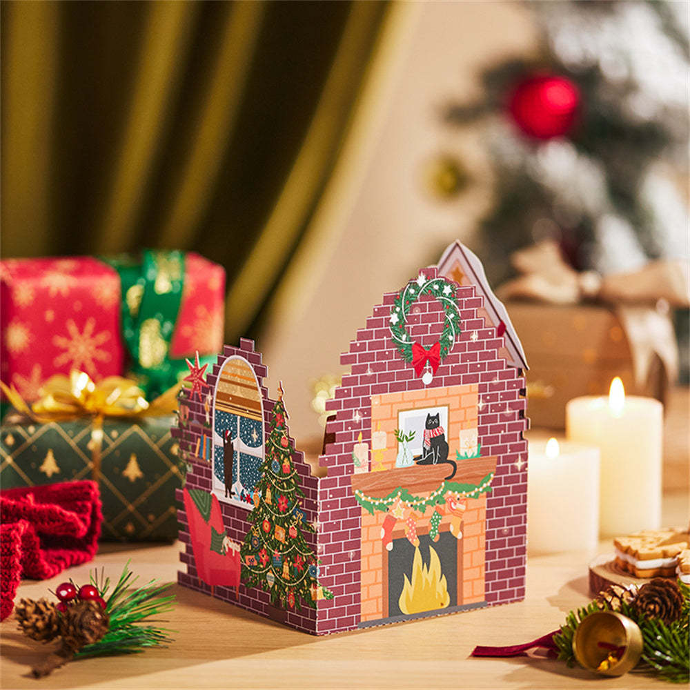 Christmas 3D Pop Up Card Christmas Cat Flower Box Greeting Card - yournamenecklaceau