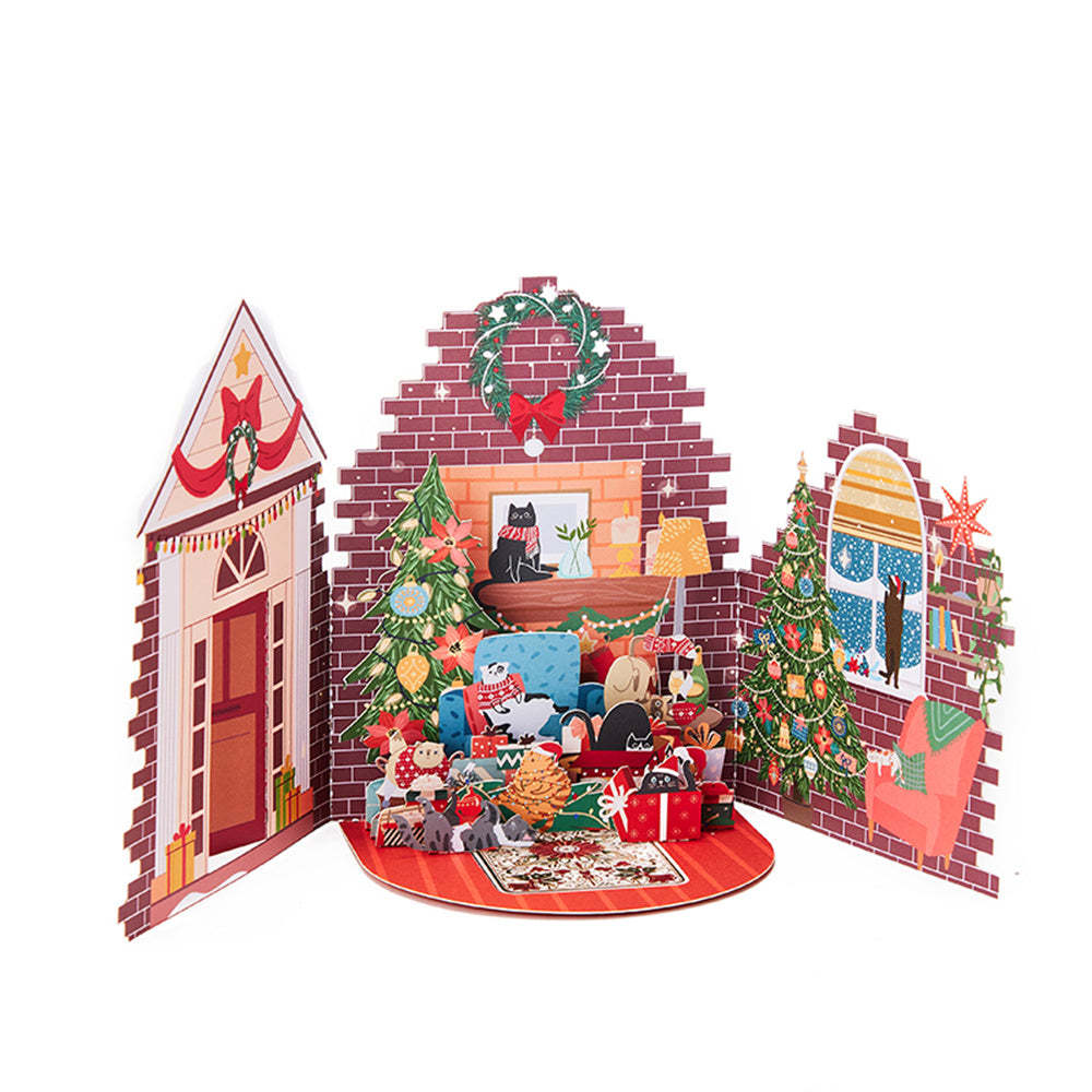 Christmas 3D Pop Up Card Christmas Cat Flower Box Greeting Card - yournamenecklaceau
