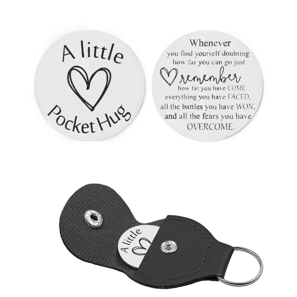 Pocket Hug Token with Leather Keychain Gifts for Friend Son Daughter Brother Sister - yournamenecklaceau