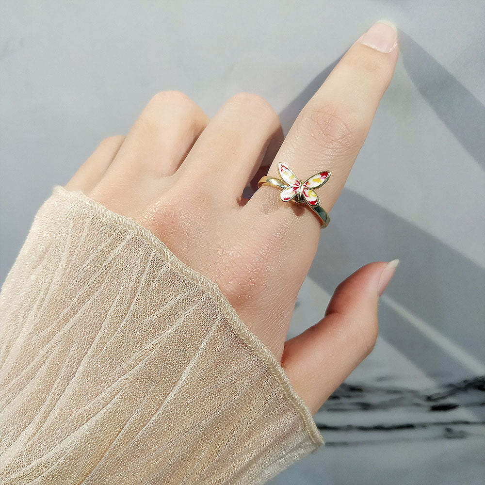 Fidget Anti-anxiety Ring Butterfly Open Adjustable Spinner Ring Jewelry Gifts for Her - yournamenecklaceau