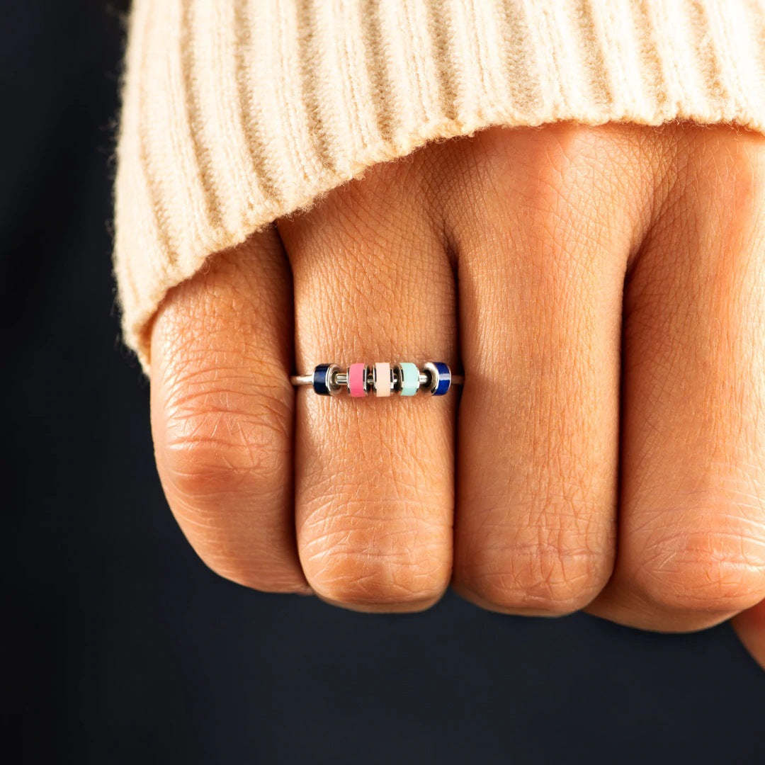 Fidget Ring Spinner Anti-anxiety Silver Ring Macaron Enamel Jewelry Gifts for Her - yournamenecklaceau