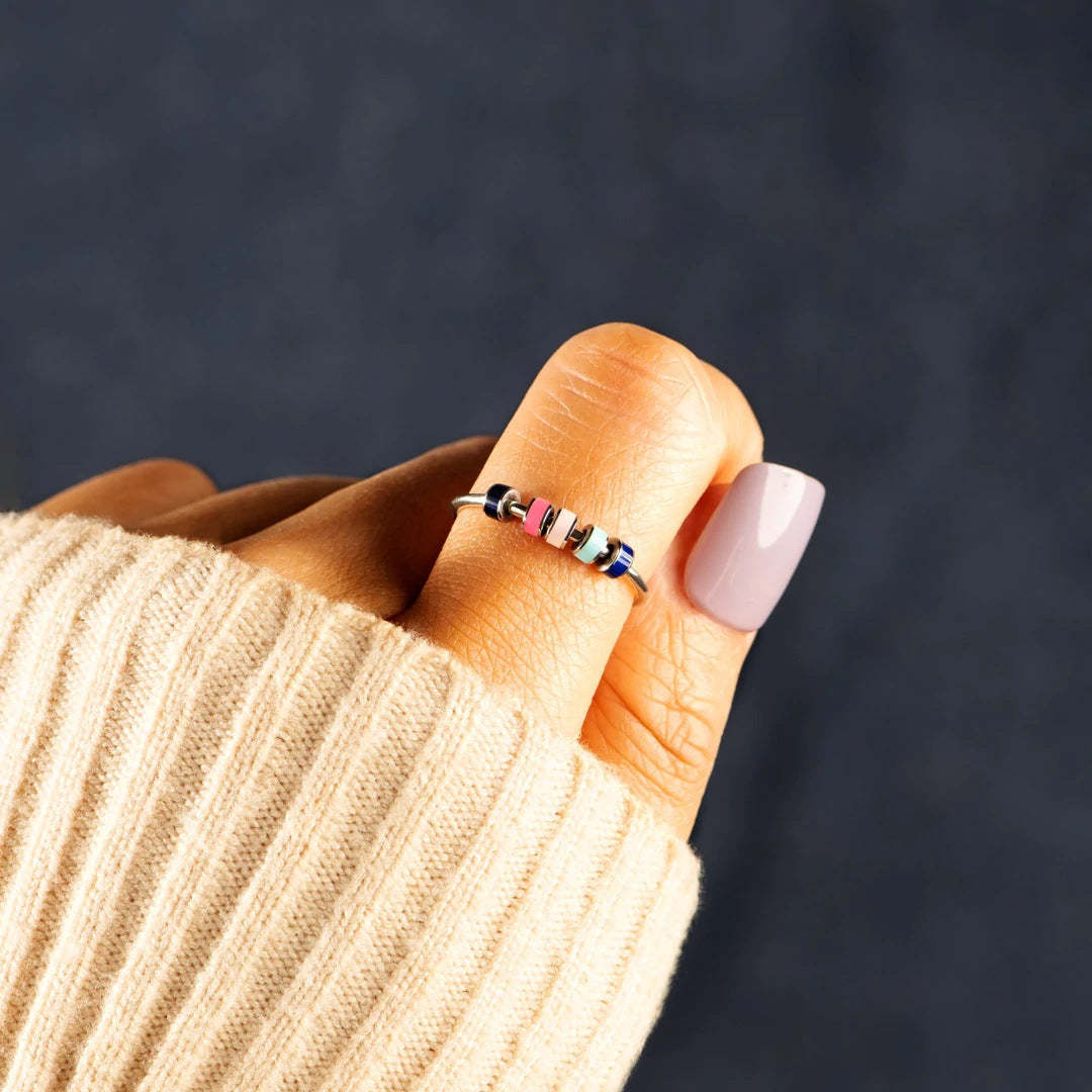 Fidget Ring Spinner Anti-anxiety Silver Ring Macaron Enamel Jewelry Gifts for Her - yournamenecklaceau