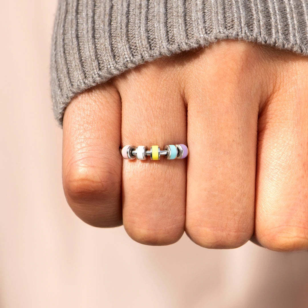 Fidget Ring Spinner Anti-anxiety Silver Ring Macaron Enamel Jewelry Gifts for Her - yournamenecklaceau