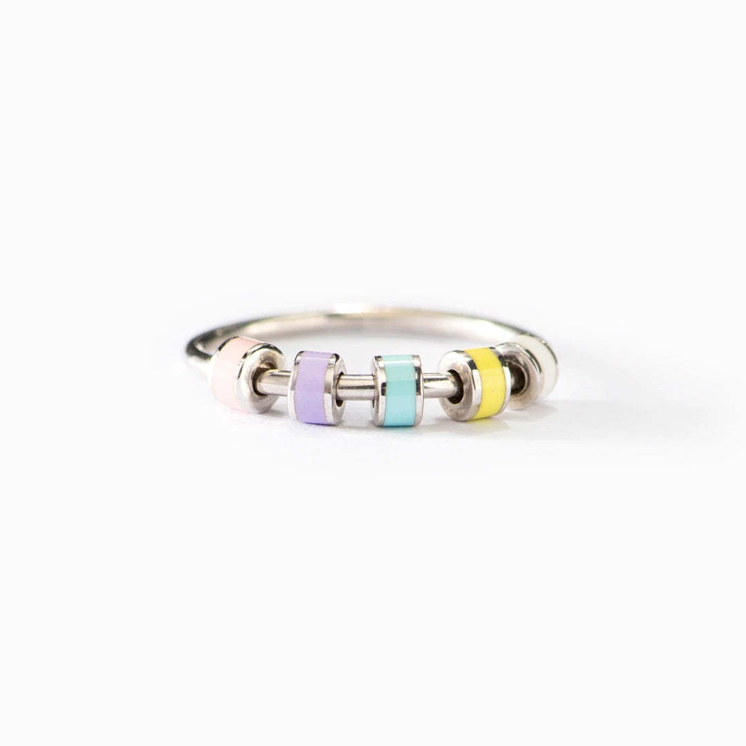 Fidget Ring Spinner Anti-anxiety Silver Ring Macaron Enamel Jewelry Gifts for Her - yournamenecklaceau