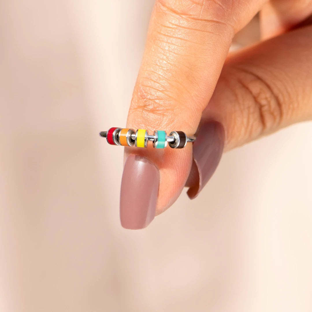 Fidget Ring Spinner Anti-anxiety Silver Ring Macaron Enamel Jewelry Gifts for Her - yournamenecklaceau