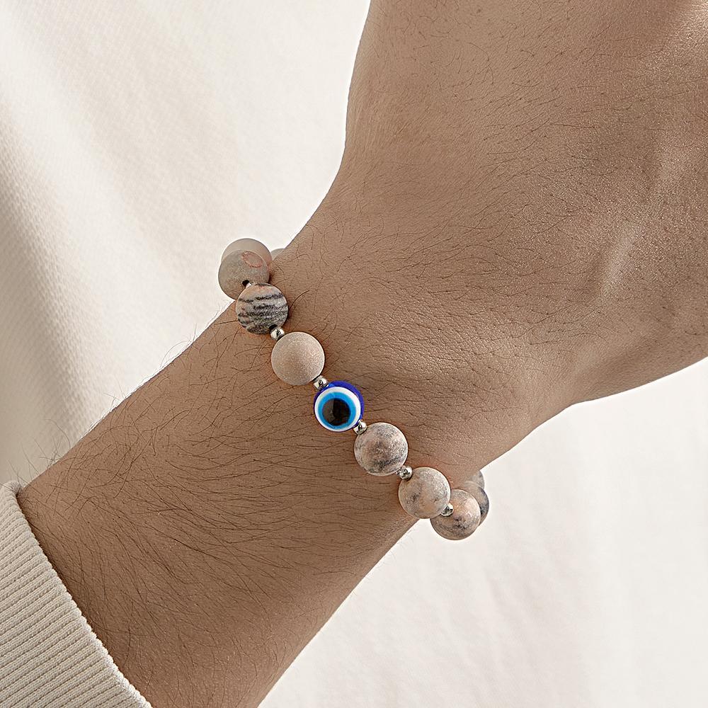 Evil Eye Amulet Bracelet Natural Lava Stone Beaded Bracelet for Men - yournamenecklaceau