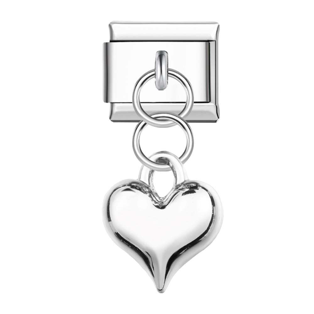 Silver Sparkling Heart Italian Charm For Italian Charm Bracelets Composable Link - yournamenecklaceau