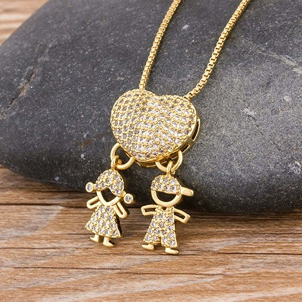 Mother's Love Necklace Boys and Girls Heart Pendant Necklace Gifts For Mom - yournamenecklaceau