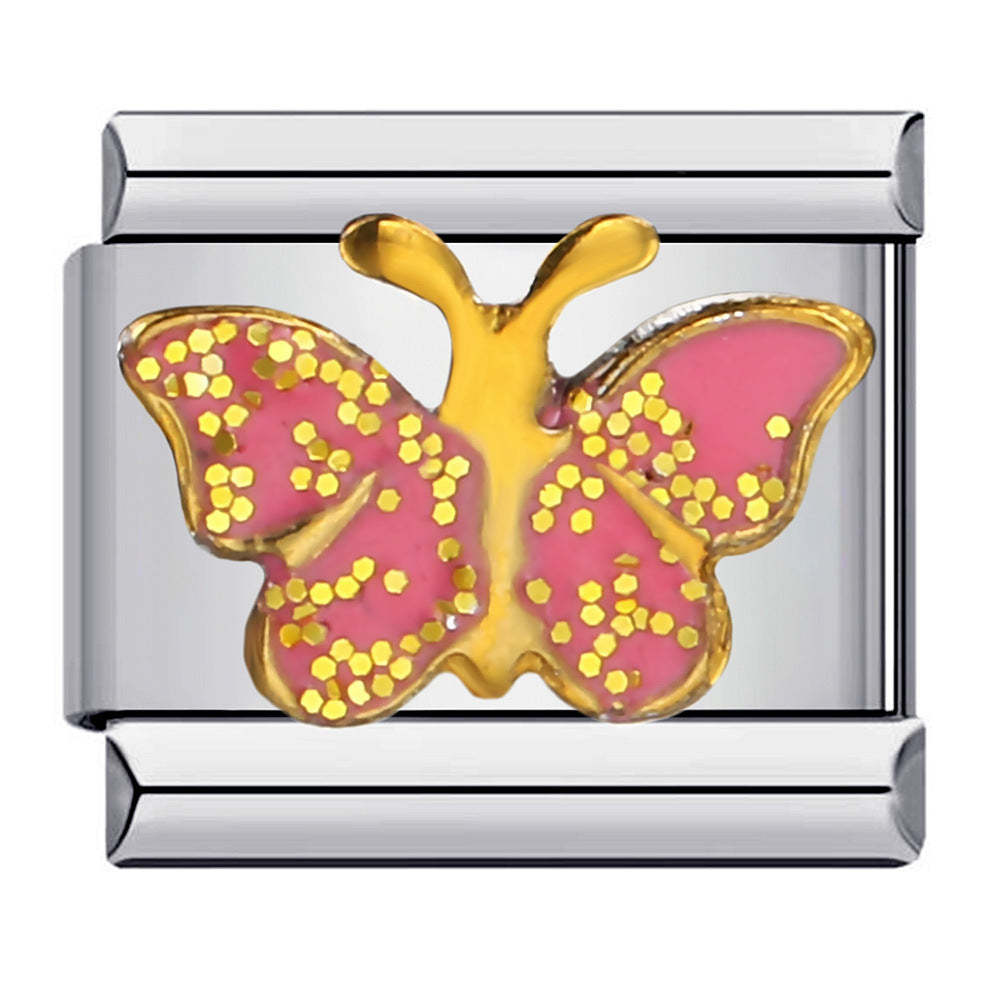 Dazzling Pink Butterfly Italian Charm For Italian Charm Bracelets Composable Link - yournamenecklaceau