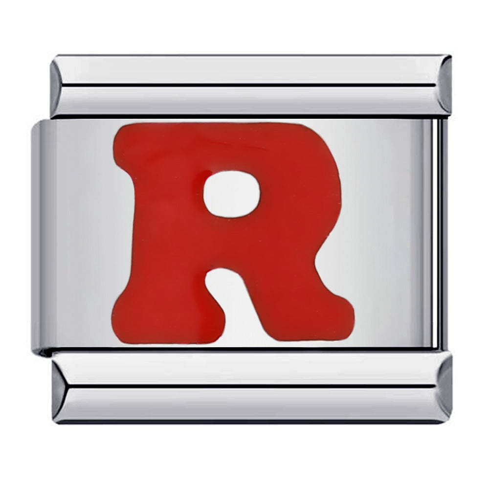 Red Letter R Italian Charm For Italian Charm Bracelets Composable Link - yournamenecklaceau