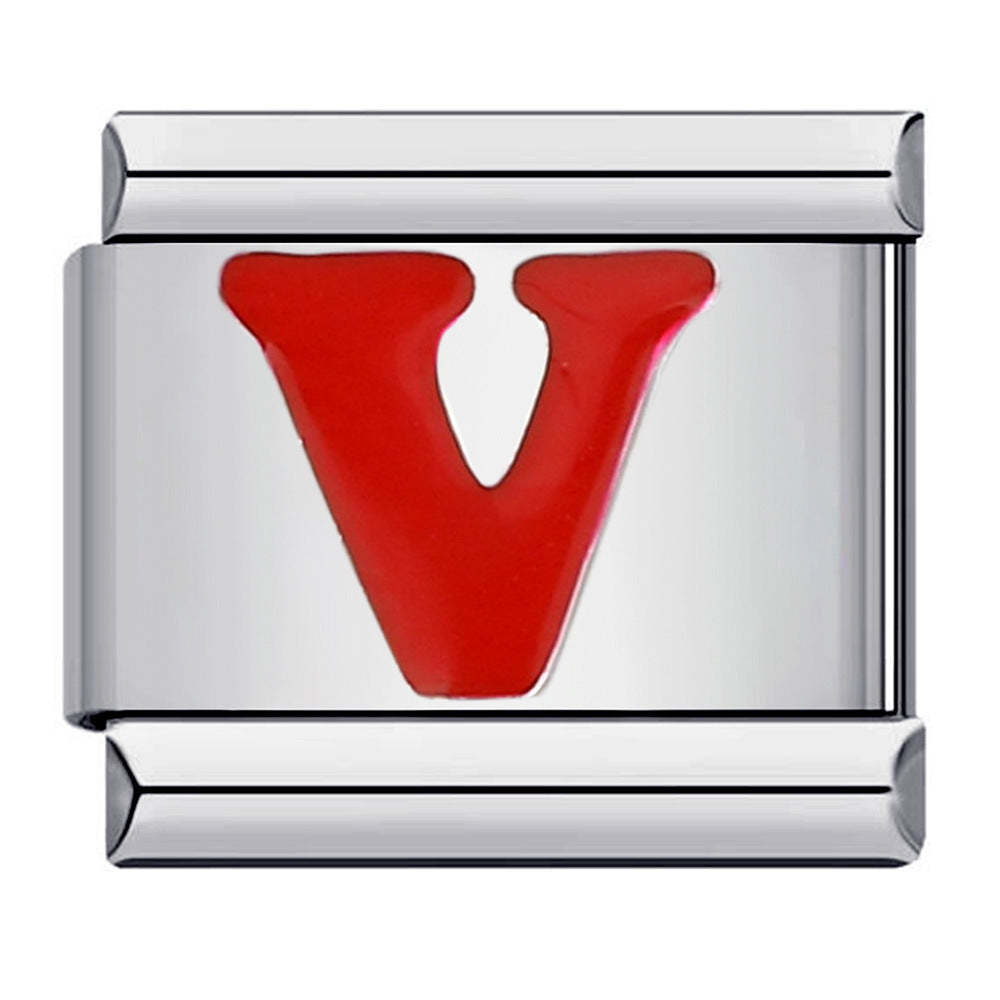 Red Letter V Italian Charm For Italian Charm Bracelets Composable Link - yournamenecklaceau