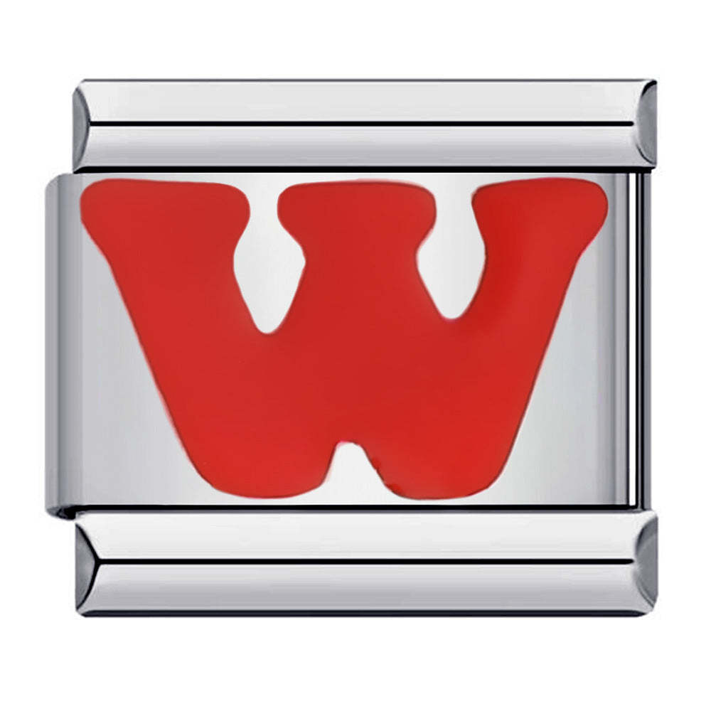 Red Letter W Italian Charm For Italian Charm Bracelets Composable Link - yournamenecklaceau