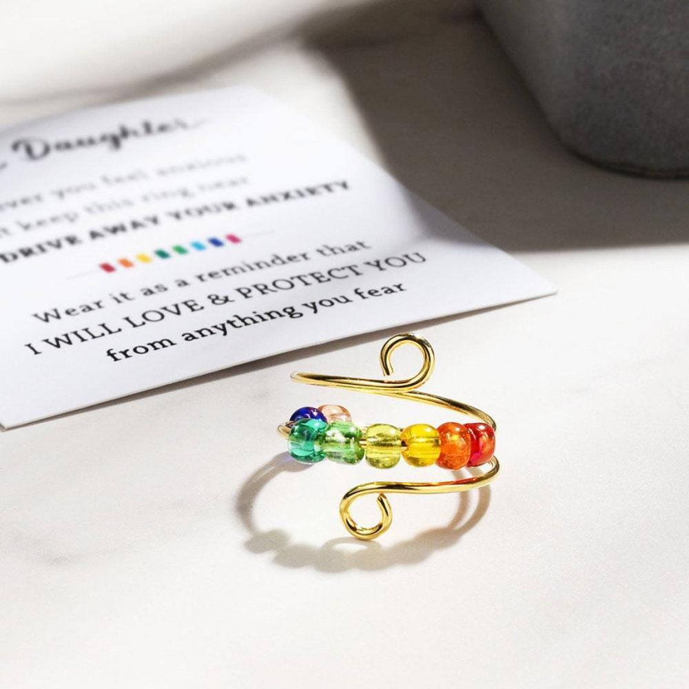 Rotating Ring Relieving Anxiety Adjustable Rainbow Fidget Ring Jewelry Gift for Women - yournamenecklaceau
