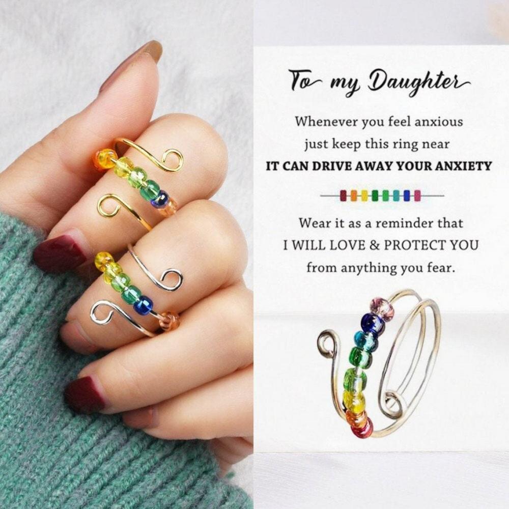 Rotating Ring Relieving Anxiety Adjustable Rainbow Fidget Ring Jewelry Gift for Women - yournamenecklaceau