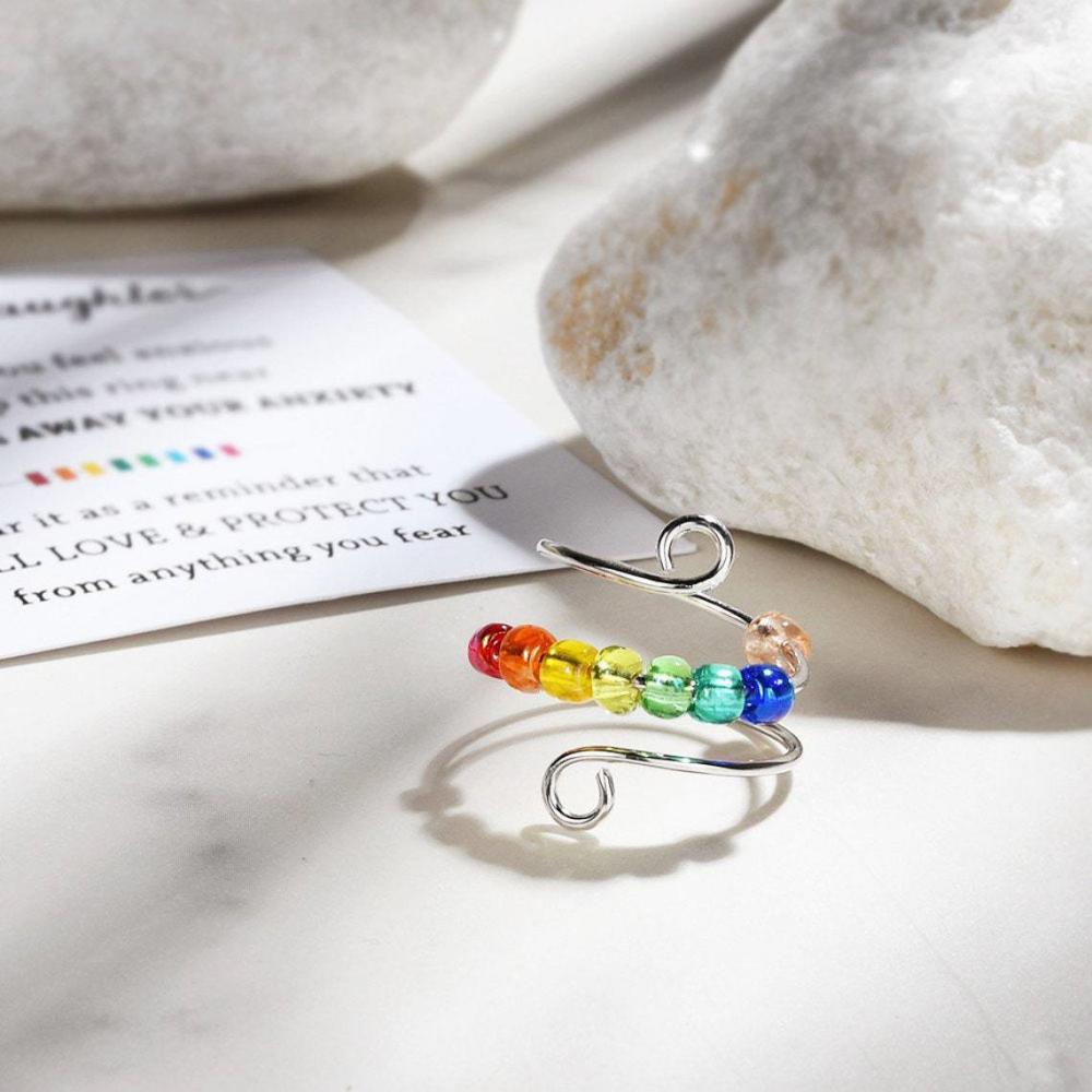 Rotating Ring Relieving Anxiety Adjustable Rainbow Fidget Ring Jewelry Gift for Women - yournamenecklaceau