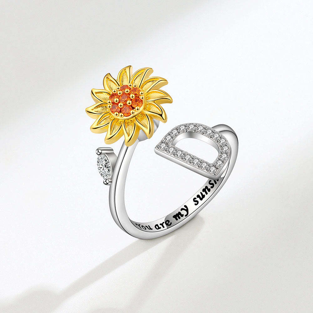 Spinner Ring Sunflower Initial Letter Adjustable Anxiety Fidget Rings for Relieving Stress Ring for Women - yournamenecklaceau