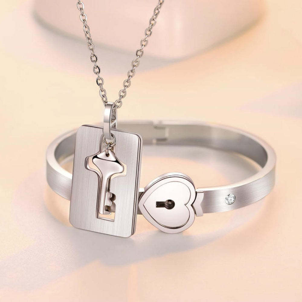 Necklace Bracelet Set Key Lock Love Jewelry Gifts For Couples - yournamenecklaceau